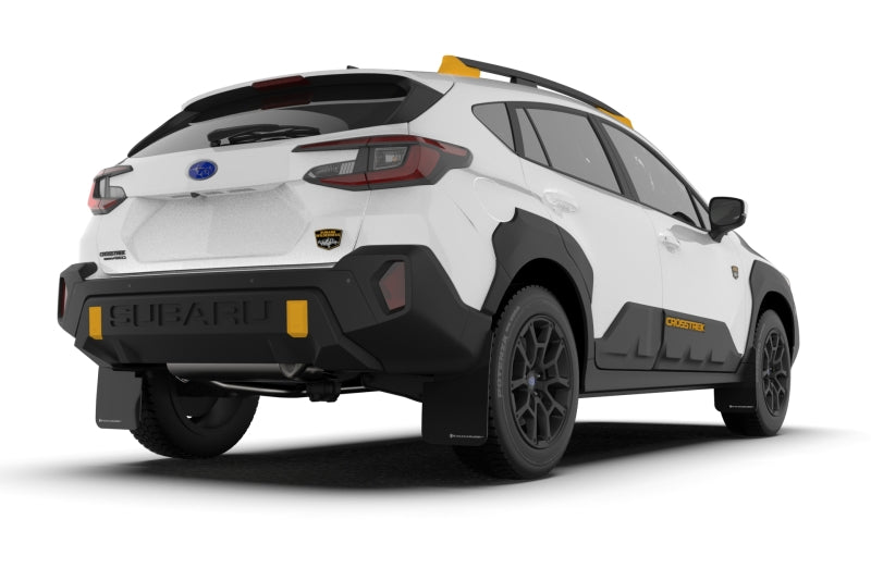 Rally Armor Black UR Mud Flaps w/ White Logo Subaru Crosstrek Wilderness 2024-2025 | MF116-UR-BLK-WH