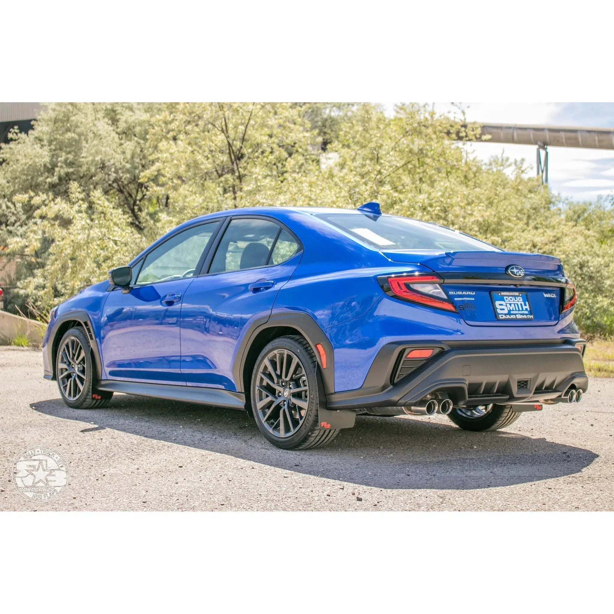 RokBlokz Original Rally Mud Flaps Blue Flaps w/ White Logo Subaru WRX 22-26 | S-VB-O-DBL/WHT