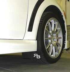 RokBlokz Original Rally Mud Flaps White Flaps/Black Logo Mitsubishi Evo X 08-15 | M-EVOX-O-WHT/BLK
