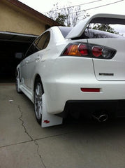 RokBlokz Original Rally Mud Flaps White Flaps/Black Logo Mitsubishi Evo X 08-15 | M-EVOX-O-WHT/BLK
