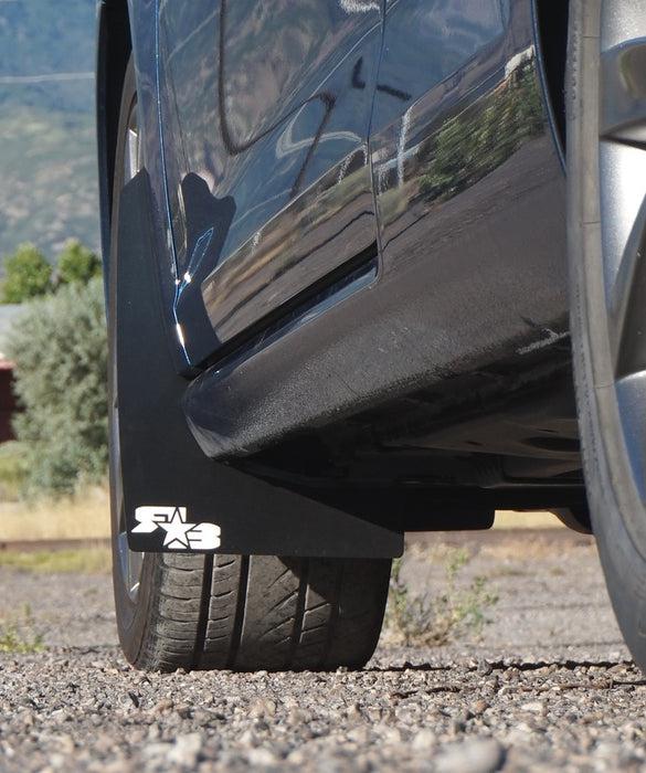 RokBlokz Original Rally Mud Flaps White Flaps/Black Logo Volkswagen Golf Mk7 15-21 | V-MK7-O-WHT/BLK