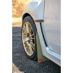 RokBlokz Original Rally Mud Flaps White Flaps/Grey Logo 08-14 Subaru STI Hatch / 11-14 WRX Hatch