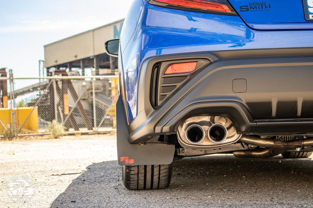 RokBlokz Short Rally Mud Flaps Orange Flaps Black Logo Subaru 2022-2026 WRX | S-VB-S-ORG/BLK