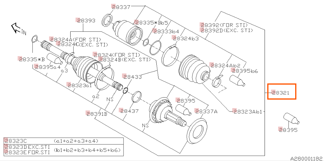 Subaru OEM Axle - Front (02-03 WRX Sedan - Automatic) | 28321FE061