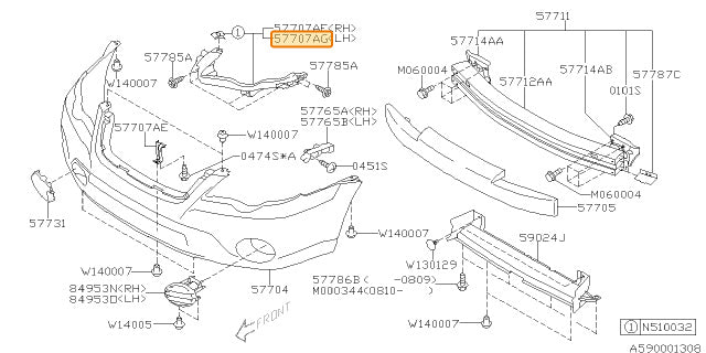 Subaru OEM Bumper Cover Bracket - Front Left (06-09 Legacy) | 57707AG14A