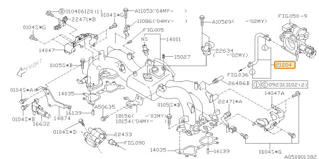 Subaru OEM Coolant Heater Hose (02-05 WRX) | 21204AA711