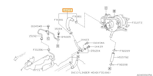 Subaru OEM Coolant Return (05-09 LGT, 05-09 OBXT) | 14472AA091