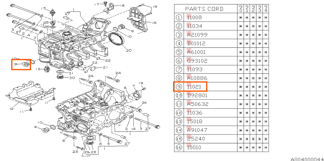 Subaru OEM Cylinder Block Plug Coolant Subaru WRX / STI / Outback / Legacy / Impreza / Forester | 11021AA121