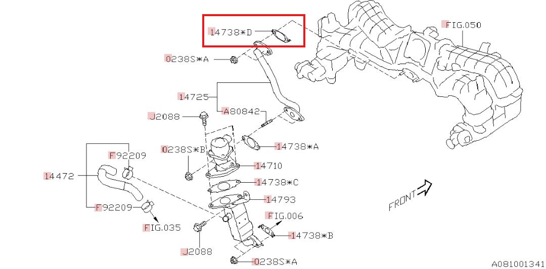 Subaru OEM EGR Tube to Manifold Gasket (Upper) Subaru WRX 2022-2026 | 14738AA490