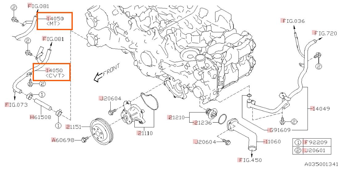 Subaru OEM Engine Coolant Bypass Hose Inlet WRX 2022-2025 | 14050AB571