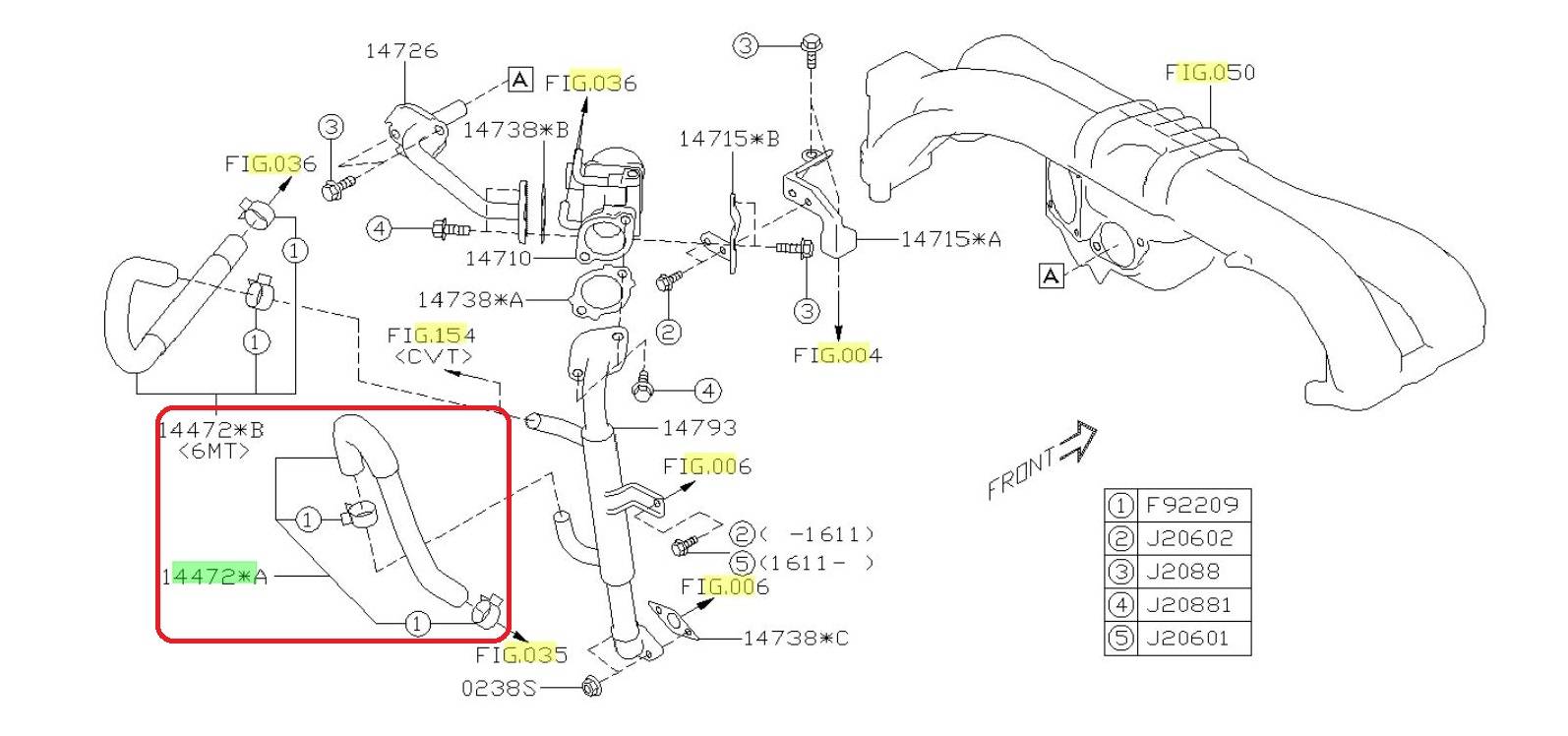 Subaru OEM Engine Coolant Hose (EGR Cooler to Pipe) Subaru WRX 2015-2021 | 14472AA450