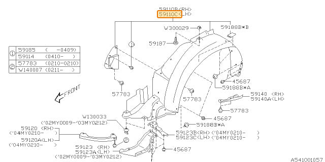Subaru OEM Fender Liner - LH (04-05 - Sedan WRX/STI) | 59110FE072