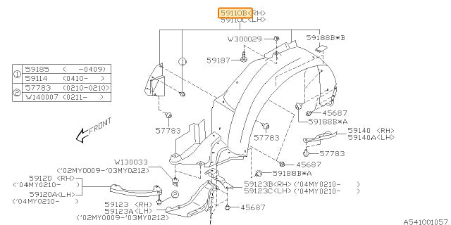 Subaru OEM Fender Liner - RH (04-05 - Sedan WRX/STI) | 59110FE062