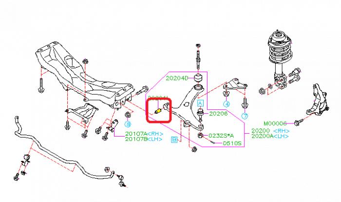 Subaru OEM Front LCA Bushing (Inside Front) 10-14 WRX / 08-14 STI | 20204AG030