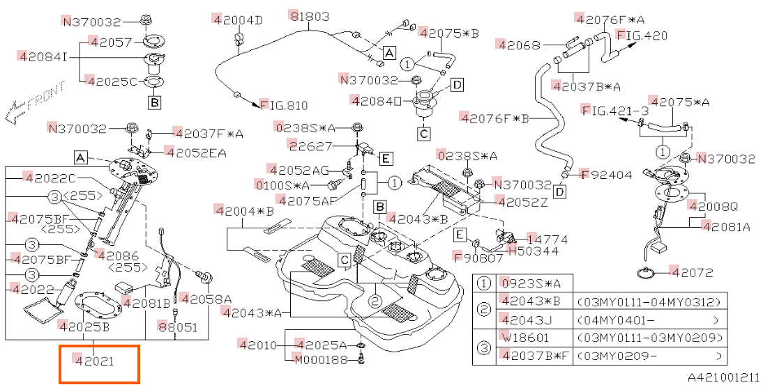 Subaru OEM Fuel Pump Assembly | 42021SA072