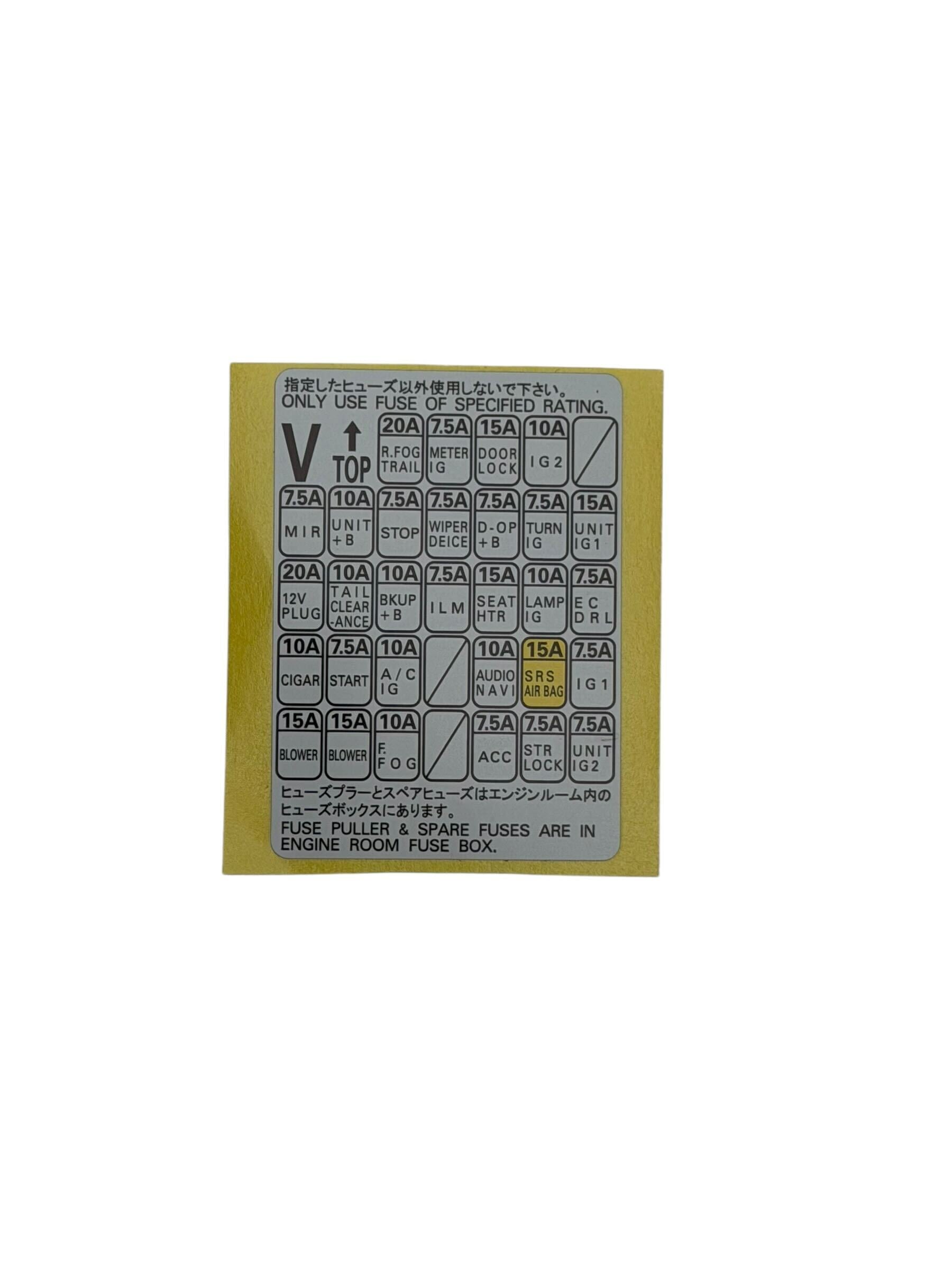 Subaru OEM Fuse Label WRX / STI 2015 | 82245VA000