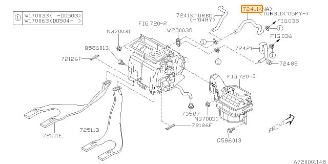Subaru OEM Heater Hose - Inlet (02-04 WRX, 2004 STI) | 72411FE001