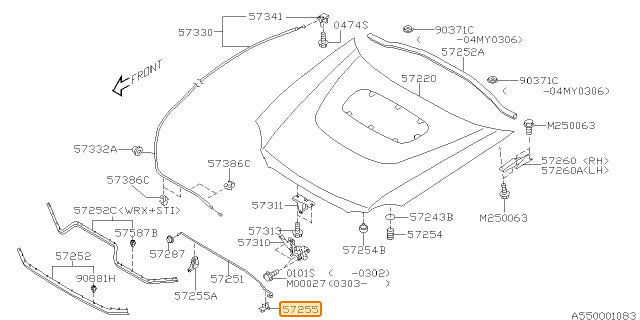 Subaru OEM Hood Prop Rod Clip Impreza / Outback / WRX 2002-2005 / STI 2004-2005 | 57255AE000