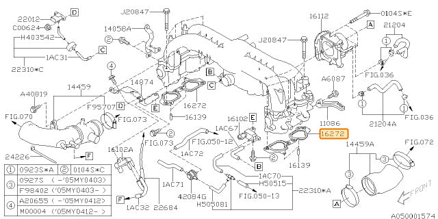 Subaru OEM Intake Manifold Gasket (05-06 LGT/OBXT) | 16272AA001