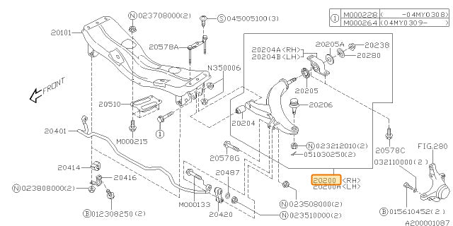 Subaru OEM Lower Control Arm - Front Right (02-04 WRX Wagon) | 20202FE061