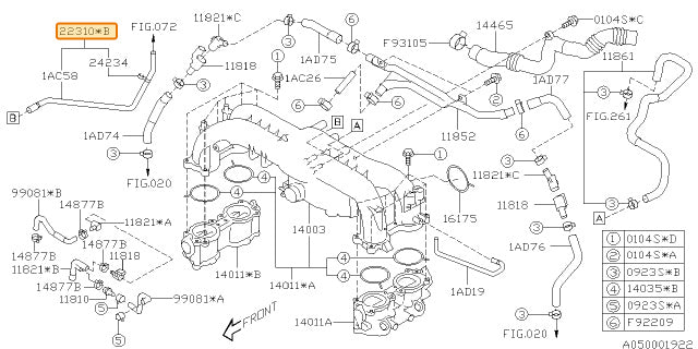 Subaru OEM PCV Vacuum Hose | 22310AC320