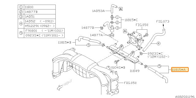 Subaru OEM PCV Valve Hose Legacy / Outback 2010-2011 | 11815AC220