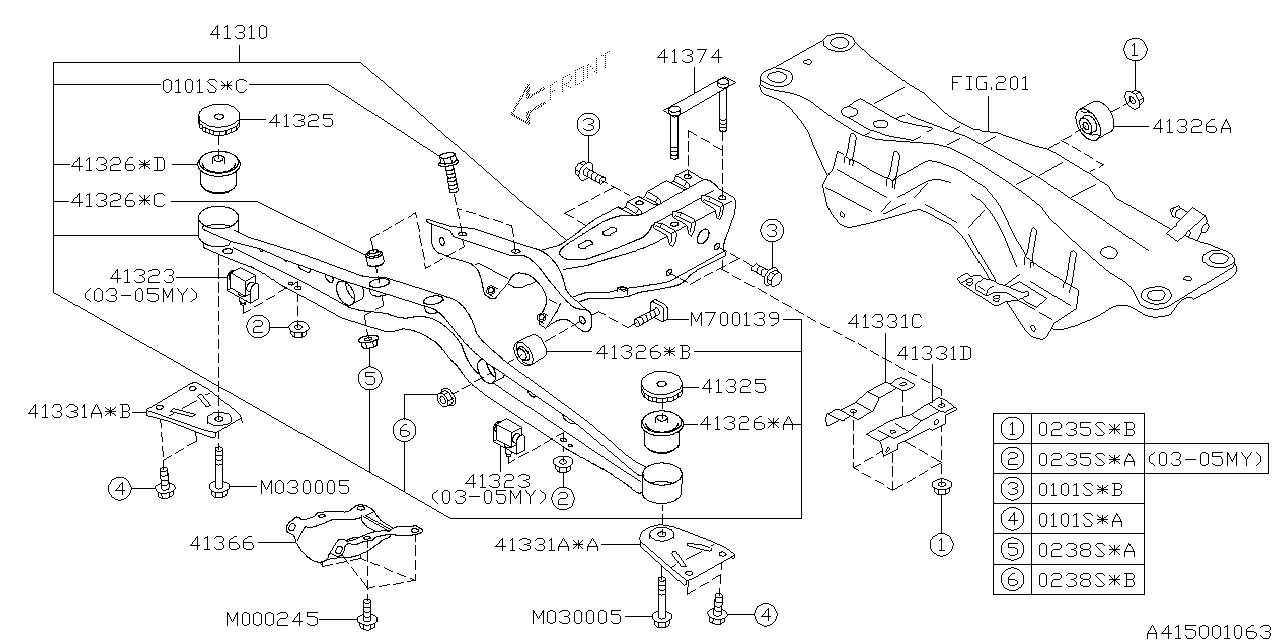 Subaru OEM Rear Differential Outrigger Bracket | 41332SA040