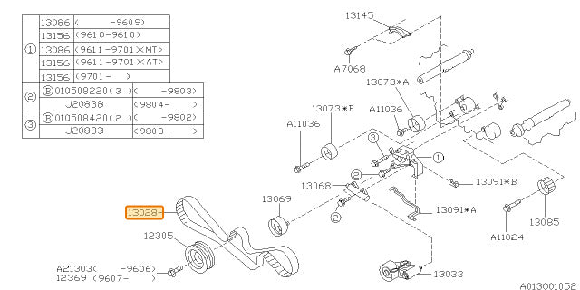 Subaru OEM Timing Belt Forester / Impreza 1998 / Legacy / Legacy GT / Outback 1996-1999 | 13028AA072