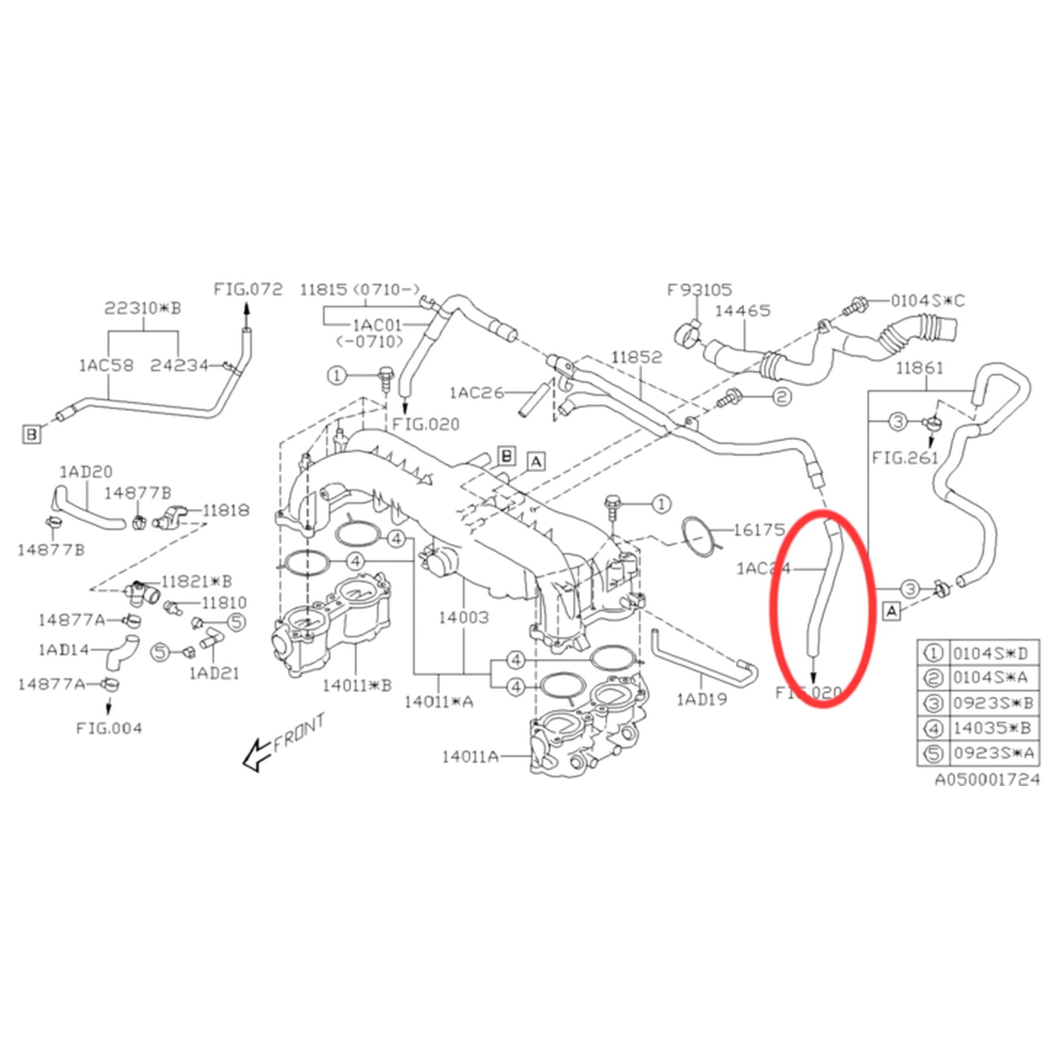 Subaru OEM Vacuum Hose Forester, Impreza, Legacy, Outback, WRX 2005-2012 | 99071AC240