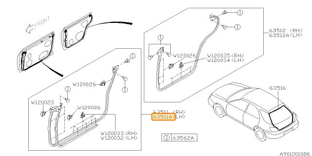 Subaru OEM Weather Stripping - Lower Front Left (02-07 WRX) | 63511FE010