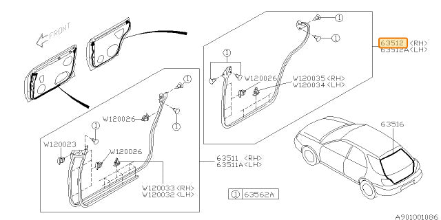 Subaru OEM Weather Stripping - Lower Rear Right (02-07 WRX Wagon) | 63512FE000
