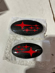 [OPEN BOX] Noble Frameless Front and Rear Emblems Carbon Fiber - 2022-2026 Subaru WRX - Neon Yellow - Red