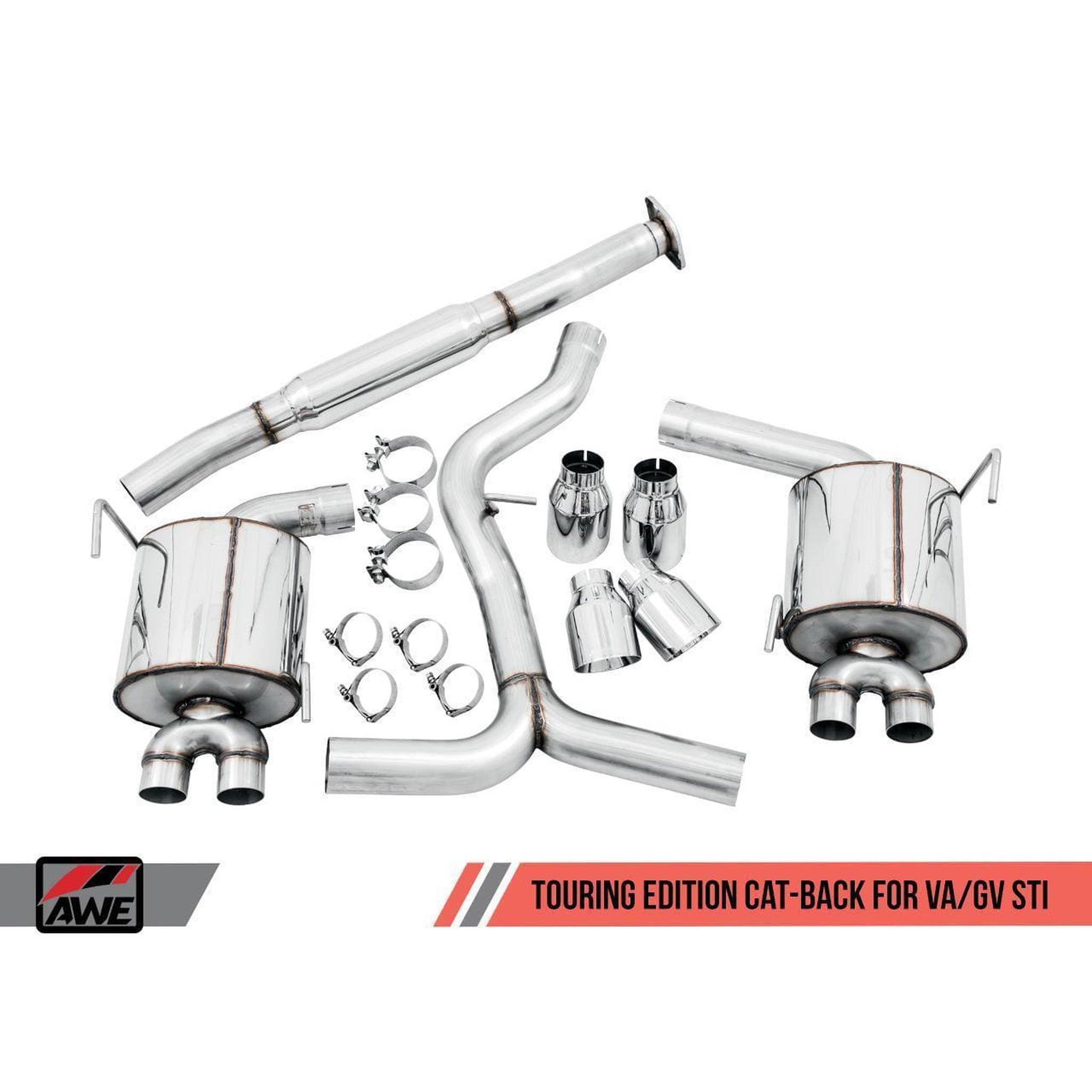 AWE Touring Edition Cat Back Exhaust Chrome Silver Quad Tips (102mm) Subaru WRX 2011-2014 / STI 2011-2021 Sedan