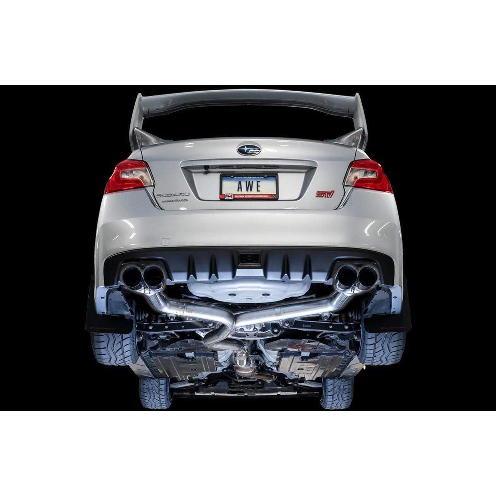 AWE Track Edition Cat Back Exhaust Subaru WRX / STI Sedan 2011-2021 Chrome Silver Quad Tips 102mm | 3020-42058
