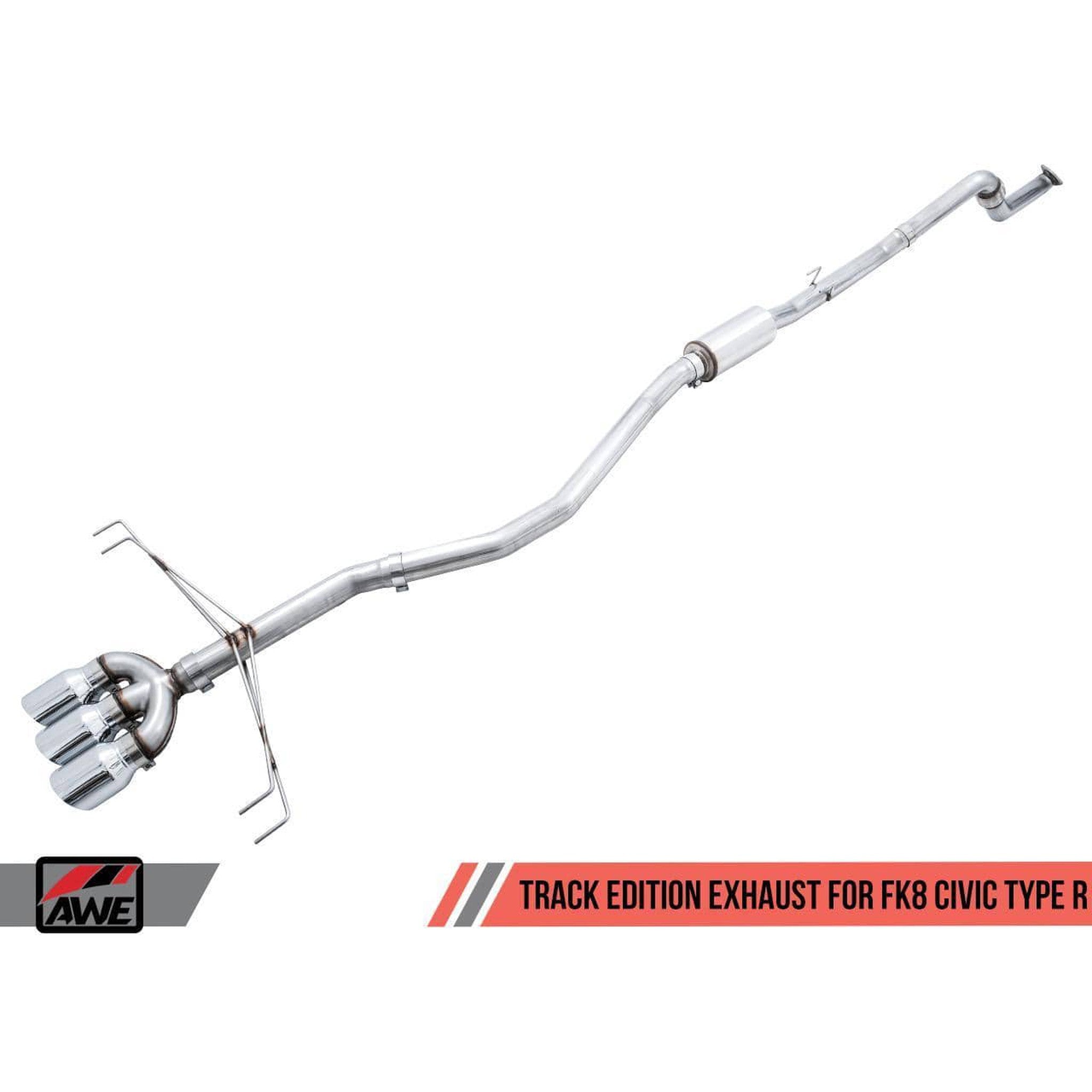 AWE Track Edition Cat Back Exhaust w/Front Pipe & Triple Chrome Silver Tips Honda Civic Type R 2017-2021 | 3020-52000