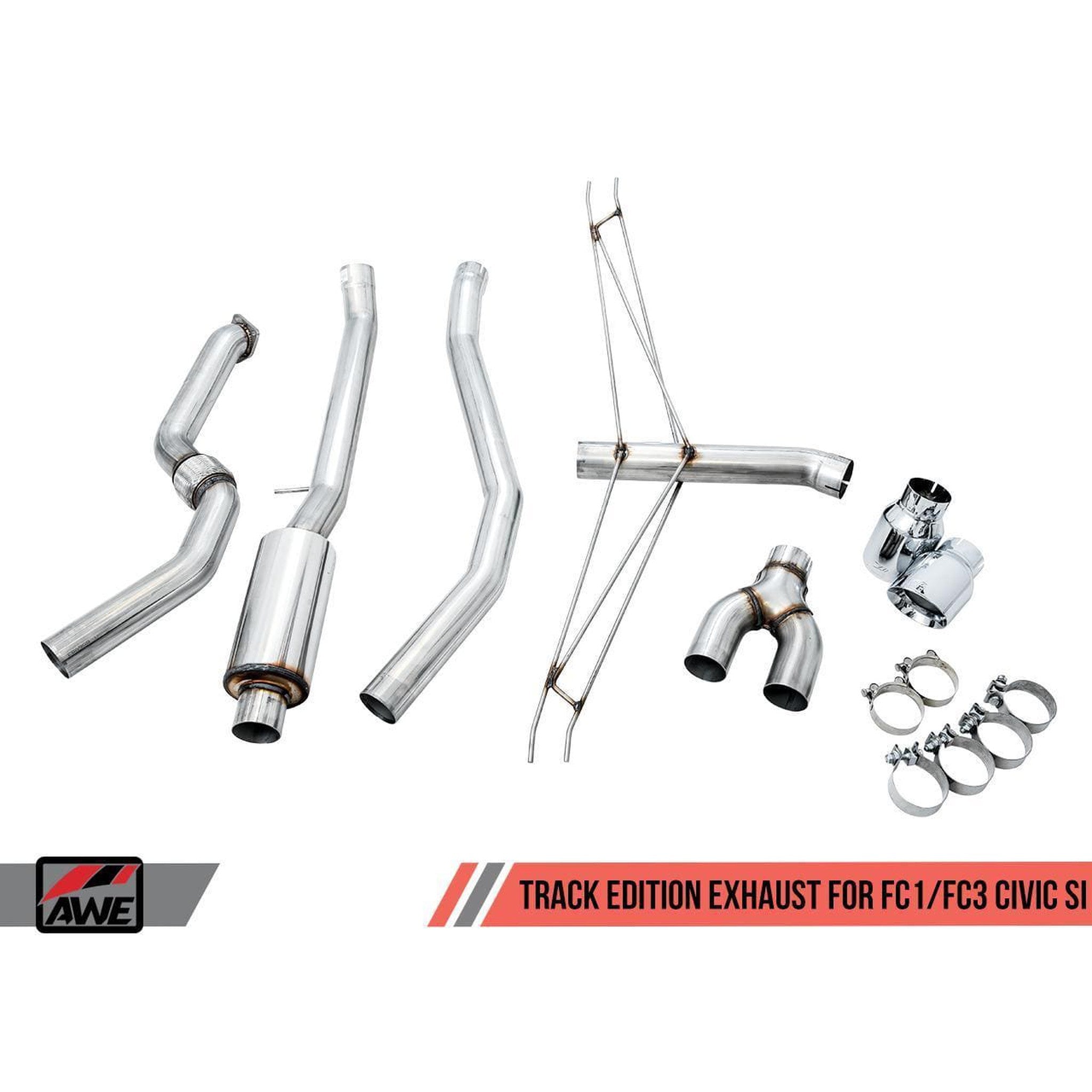 AWE Track Edition Exhaust w/Front Pipe & Triple Chrome Silver Tips Honda Civic Si 2017-2020 | 3020-52008