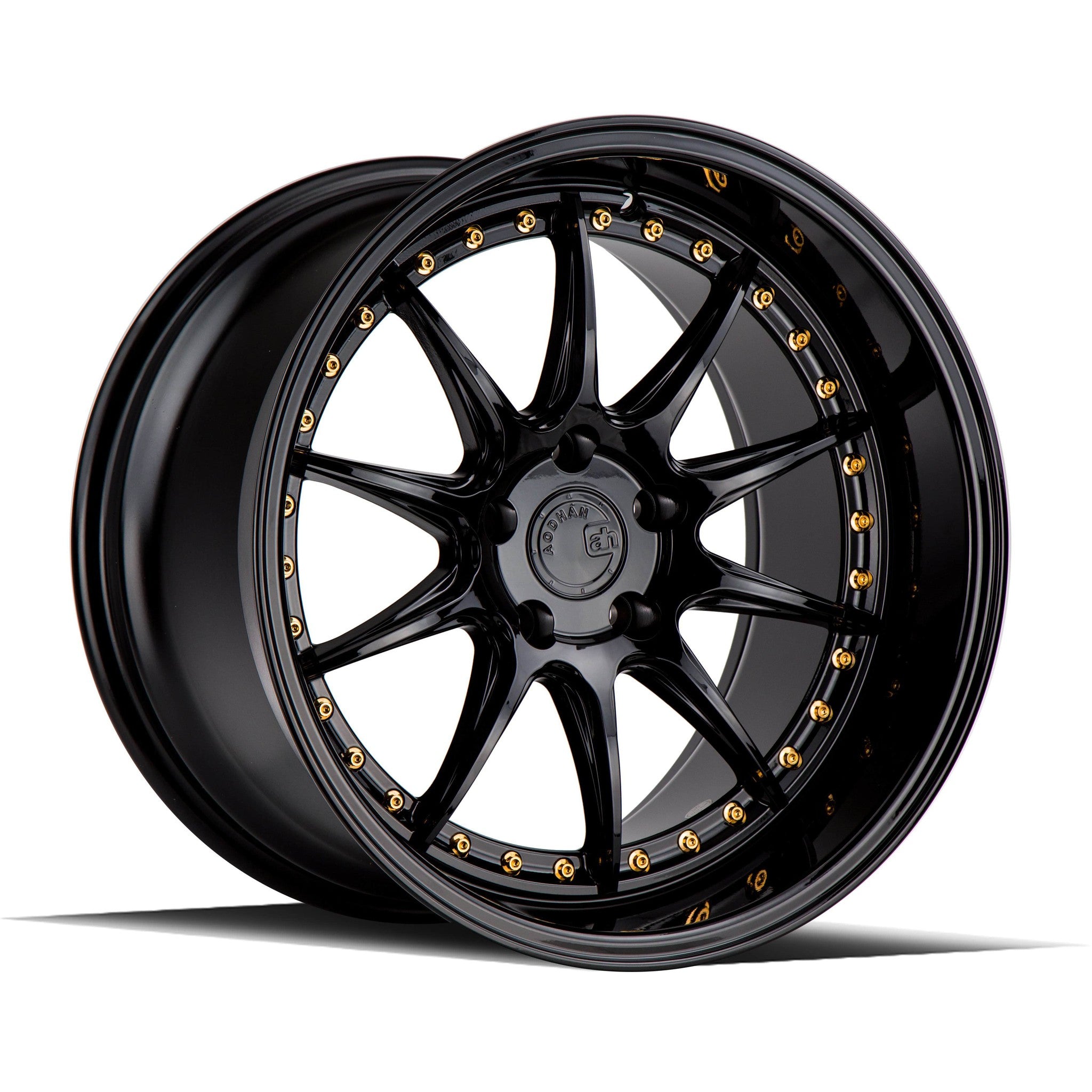 AodHan DS-07 Gloss Black W /Gold Rivets Wheel 18x10.5 15mm 5x114.3