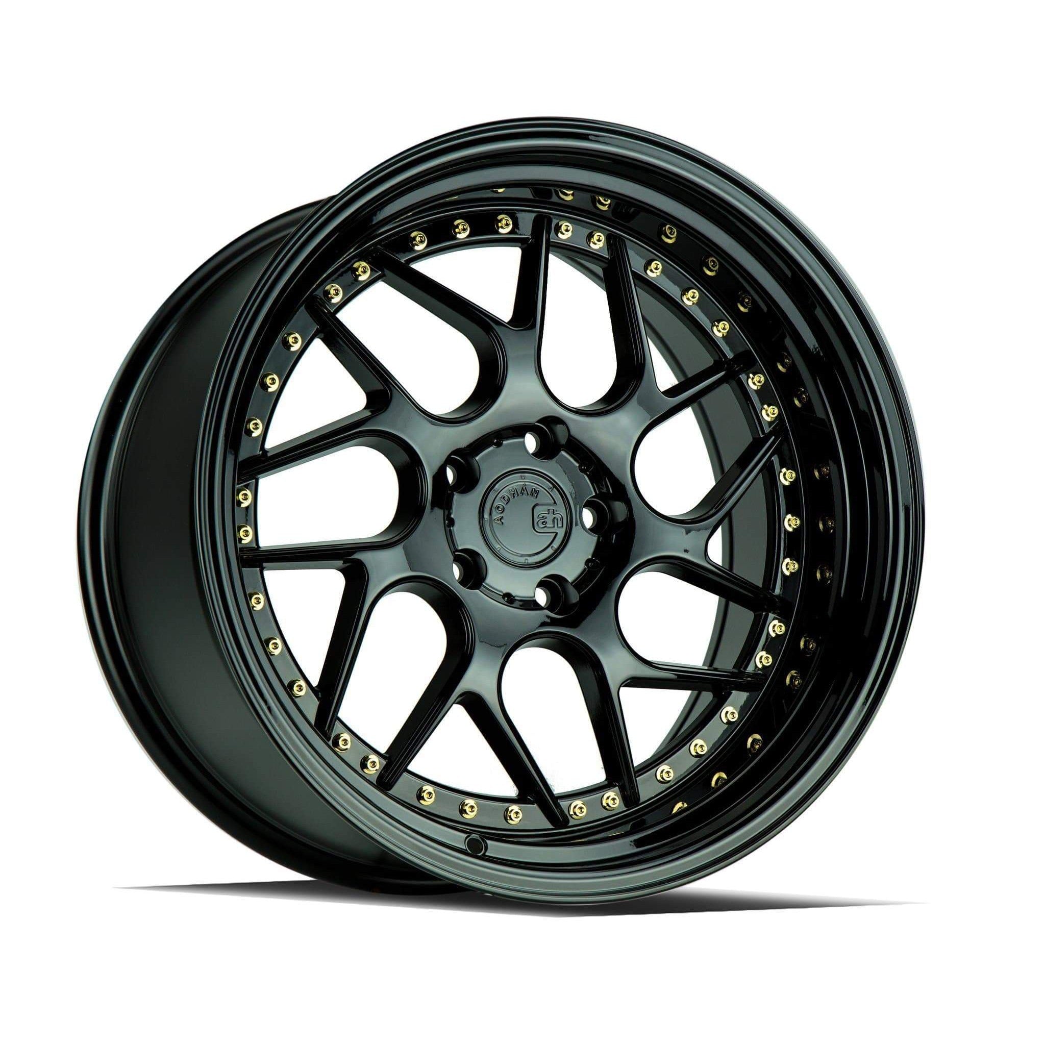 AodHan DS01 Wheel Gloss Black W /Gold Rivets 18x9.5 5x114.3 73.1 Bore 15mm