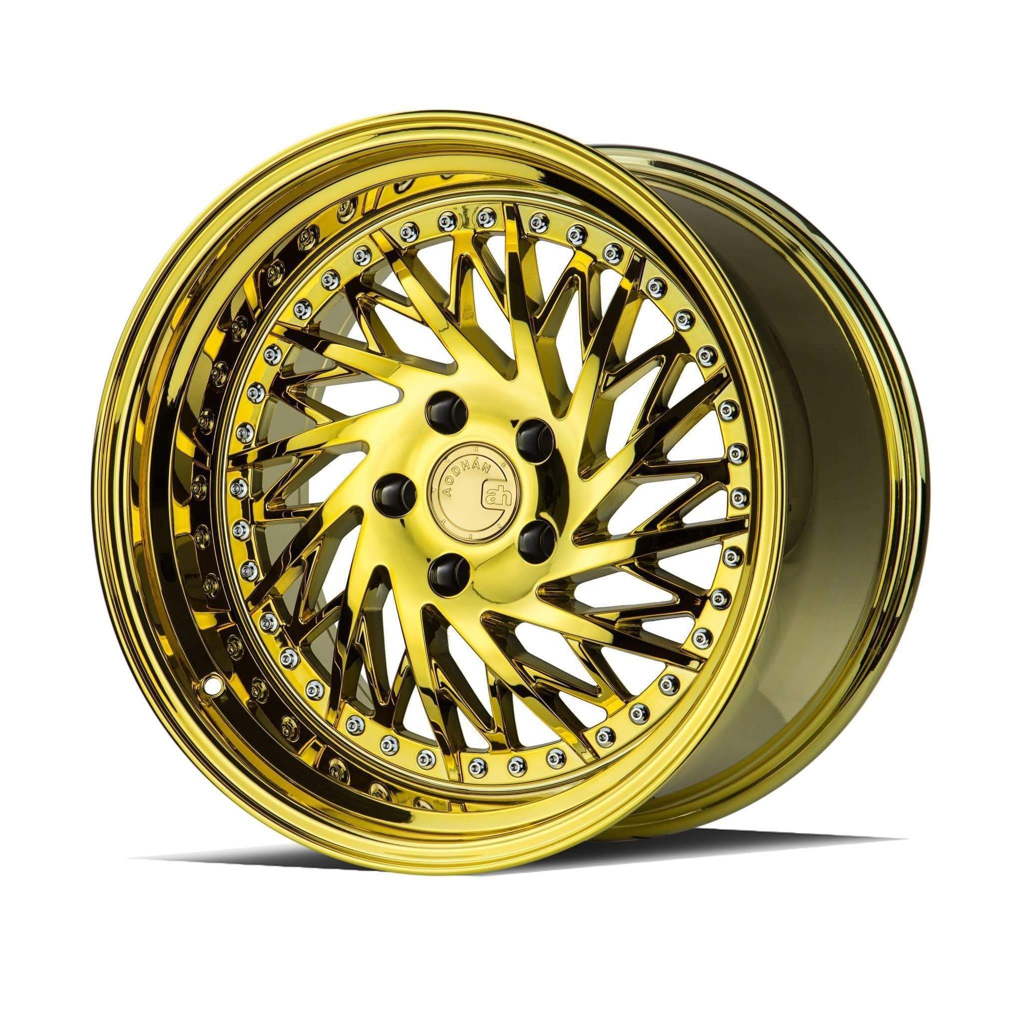 AodHan DS03 Wheel Gold Vacuum w/ Chrome Rivets 18x10.5 (Passanger Side) 5x114.3 73.1 Bore 22mm