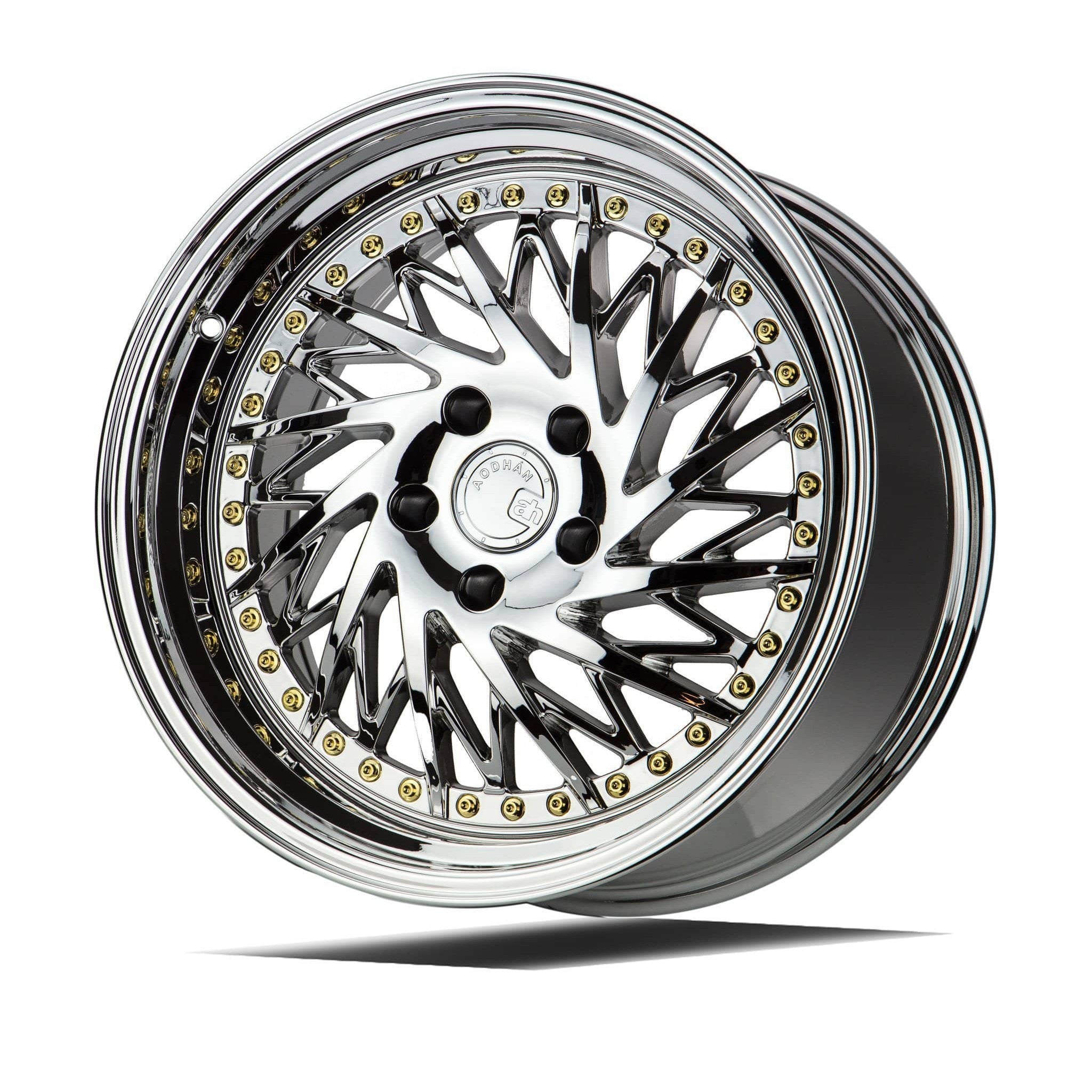 AodHan DS03 Wheel Vacuum Chrome w/Gold Rivets 18x10.5 (Driver Side) 5x114.3 73.1 Bore 15mm