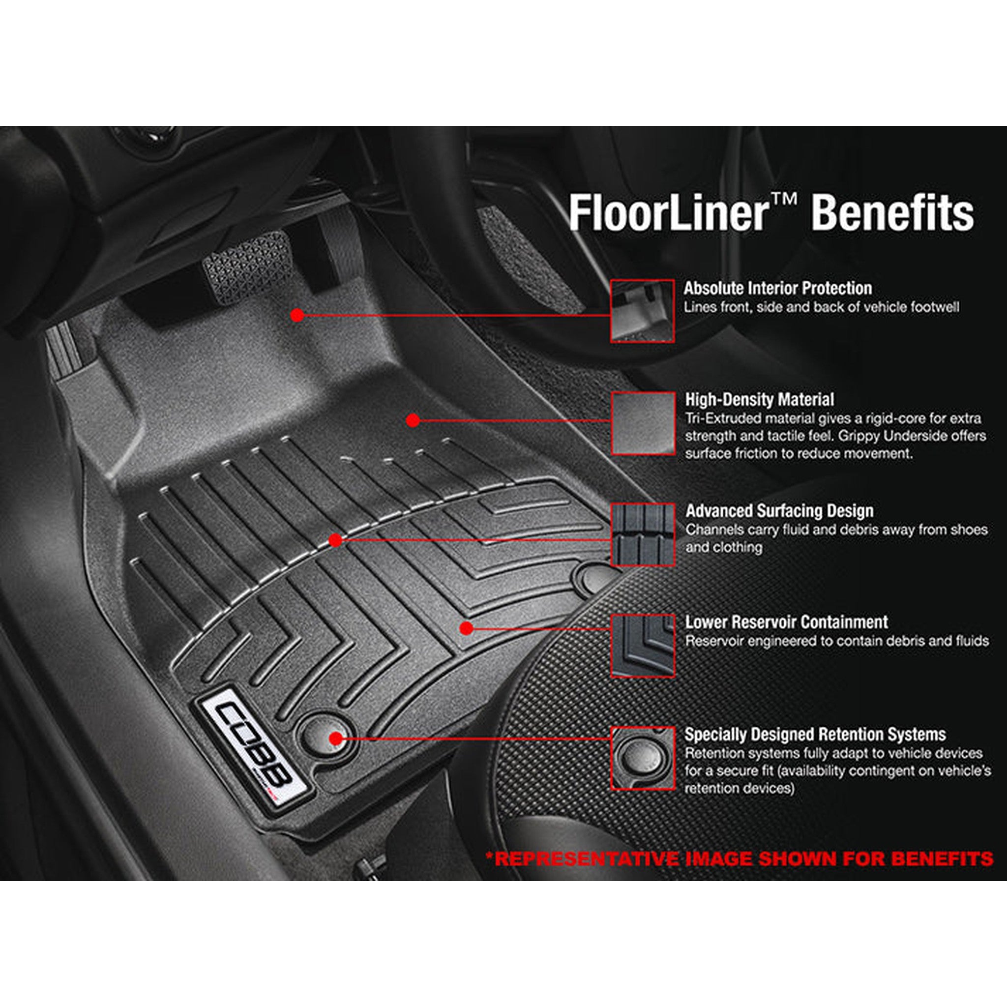 COBB x WeatherTech FloorLiner and Rear FloorLiner Set Mitsubishi Ralliart 2009-2015, Evo X 2008-2015 | WT44223-1-2
