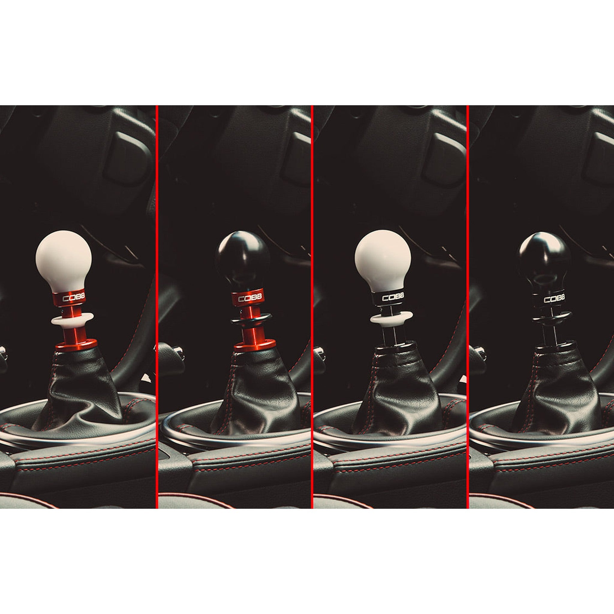 Cobb Stage 2+ Drivetrain Package Race Red Knob & Reverse Lockout Pull - White/Stealth Black Subaru STI 2004-2021 | 215X02P-RD-Knob-W-BK-Lockout