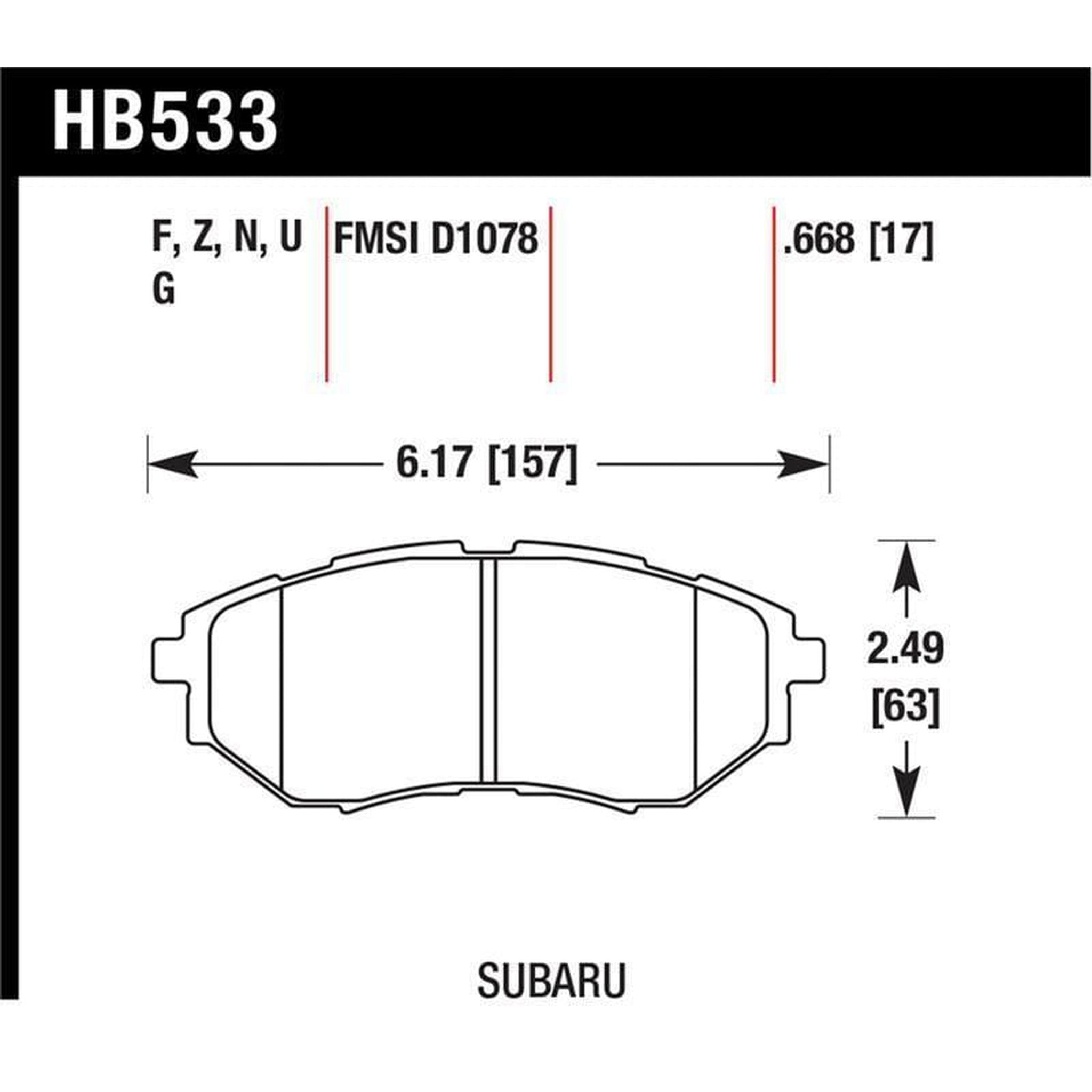 Hawk Ceramic Front Brake Pads Subaru WRX 2015-2018 / Legacy GT 2006-2012 | HB533Z.668