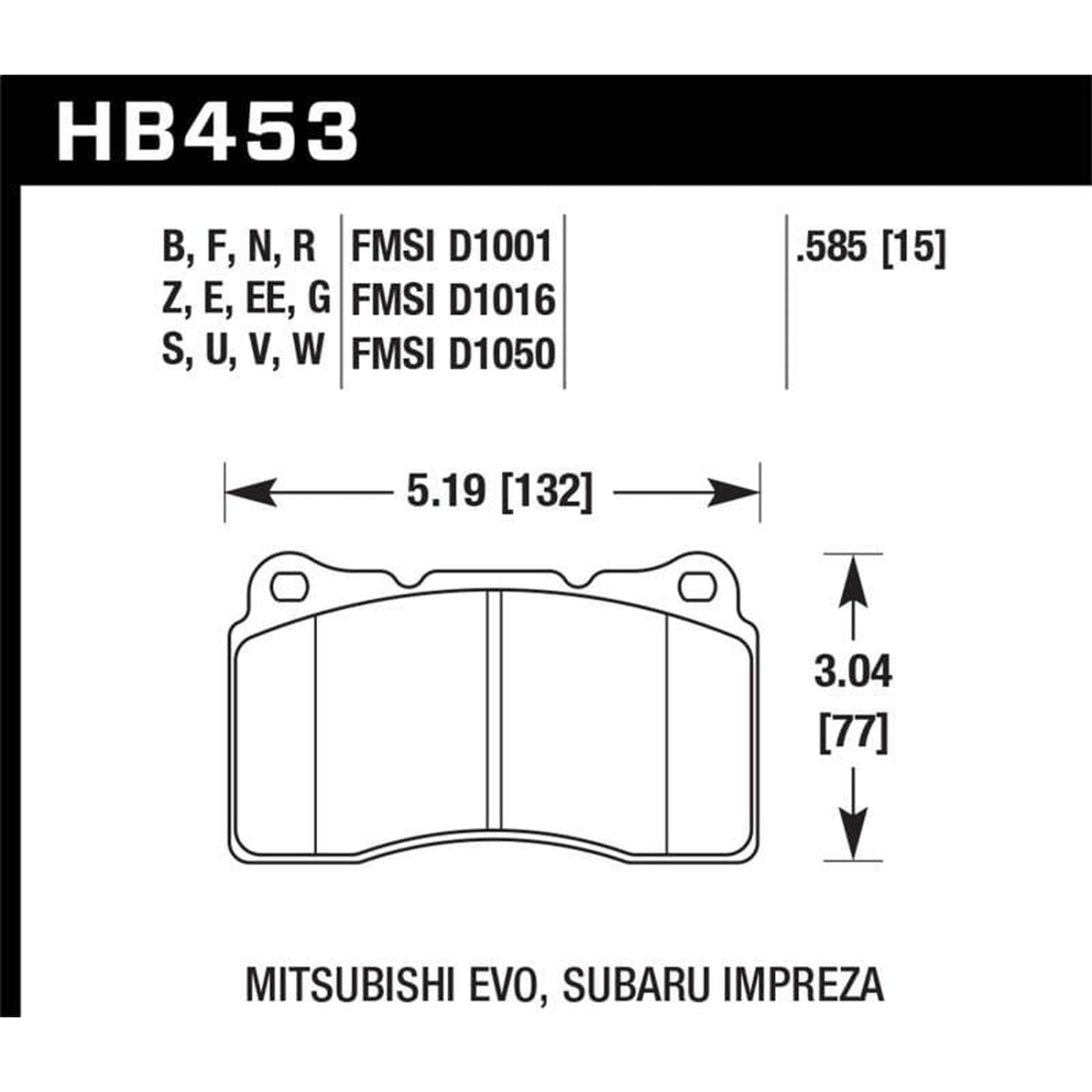 Hawk DTC-70 Front Racing Brake Pads Subaru STI 2004-2017 / Mitsubishi EVO 8 + 9 2003-2006 / Hyundai Genesis Coupe 2010-2013 w/ Brembo | HB453U.585