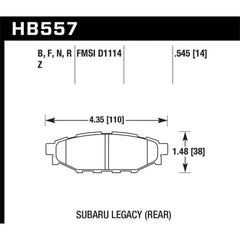 Hawk HPS Rear Brake Pads Subaru WRX w/o Eyesight Tech 2008-2021 / BRZ 2013-2020 / FR-S 2013-2016 | HB557F.545