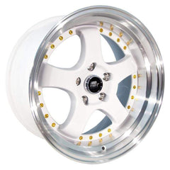 MST MT07 Wheel 17x9 20mm 5x114.3 73.1 White w/Machined Lip Gold Rivets | MST-07-7965-20-WTGL