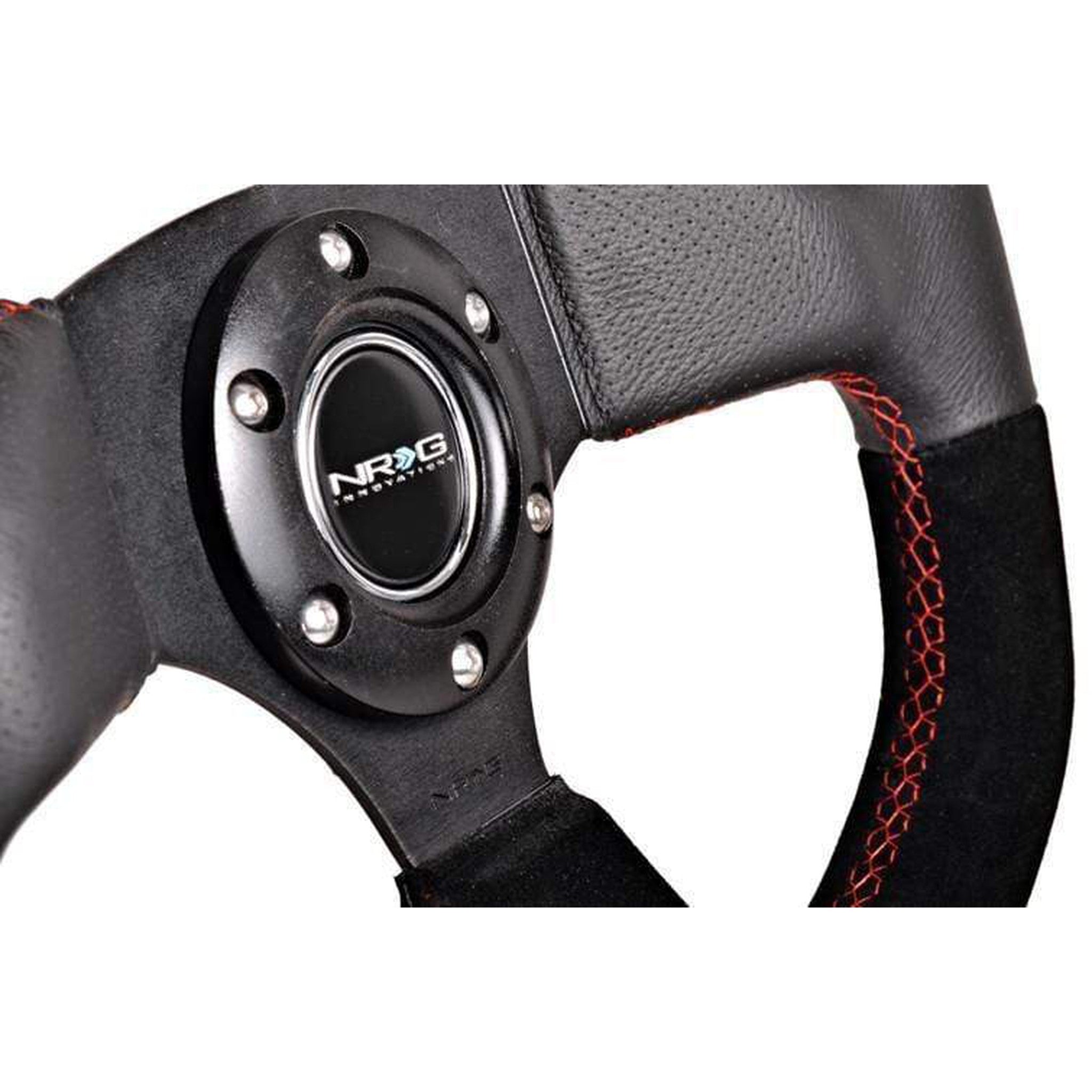 NRG 320mm Flat Bottom Style Steering Wheel Suede w/ Red Stitching | RST-009S-RS
