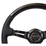 NRG Carbon Fiber Steering Wheel (350mm / 1.5in. Deep) Leather Trim w/Blk Stitch & Slit Cutout Spokes | ST-010CFBS
