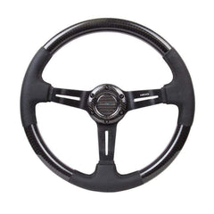 NRG Carbon Fiber Steering Wheel (350mm / 1.5in. Deep) Leather Trim w/Blk Stitch & Slit Cutout Spokes | ST-010CFBS