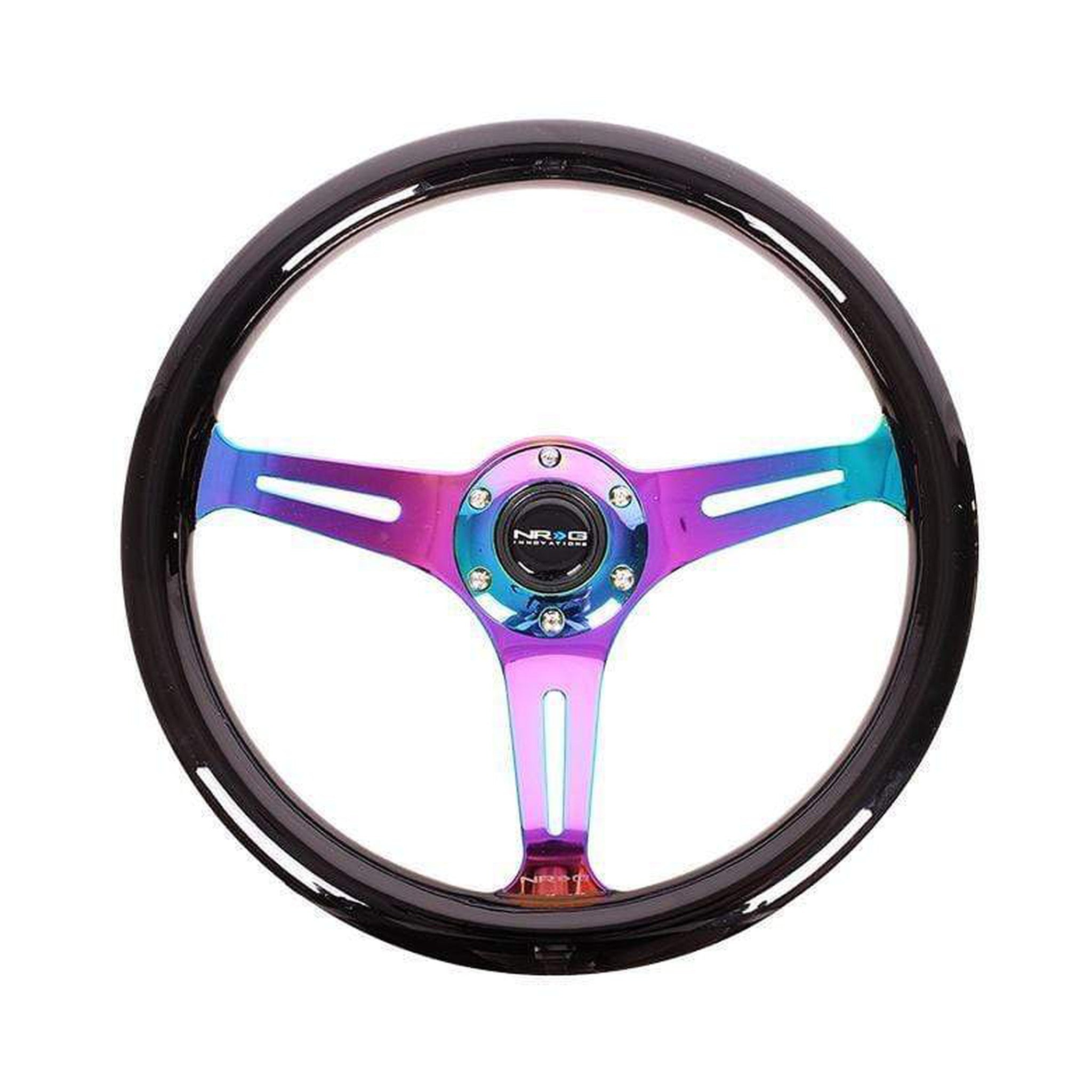 NRG Classic Black Wood Grain w/ NeoChrome Center Steering Wheel | ST-015MC-BK